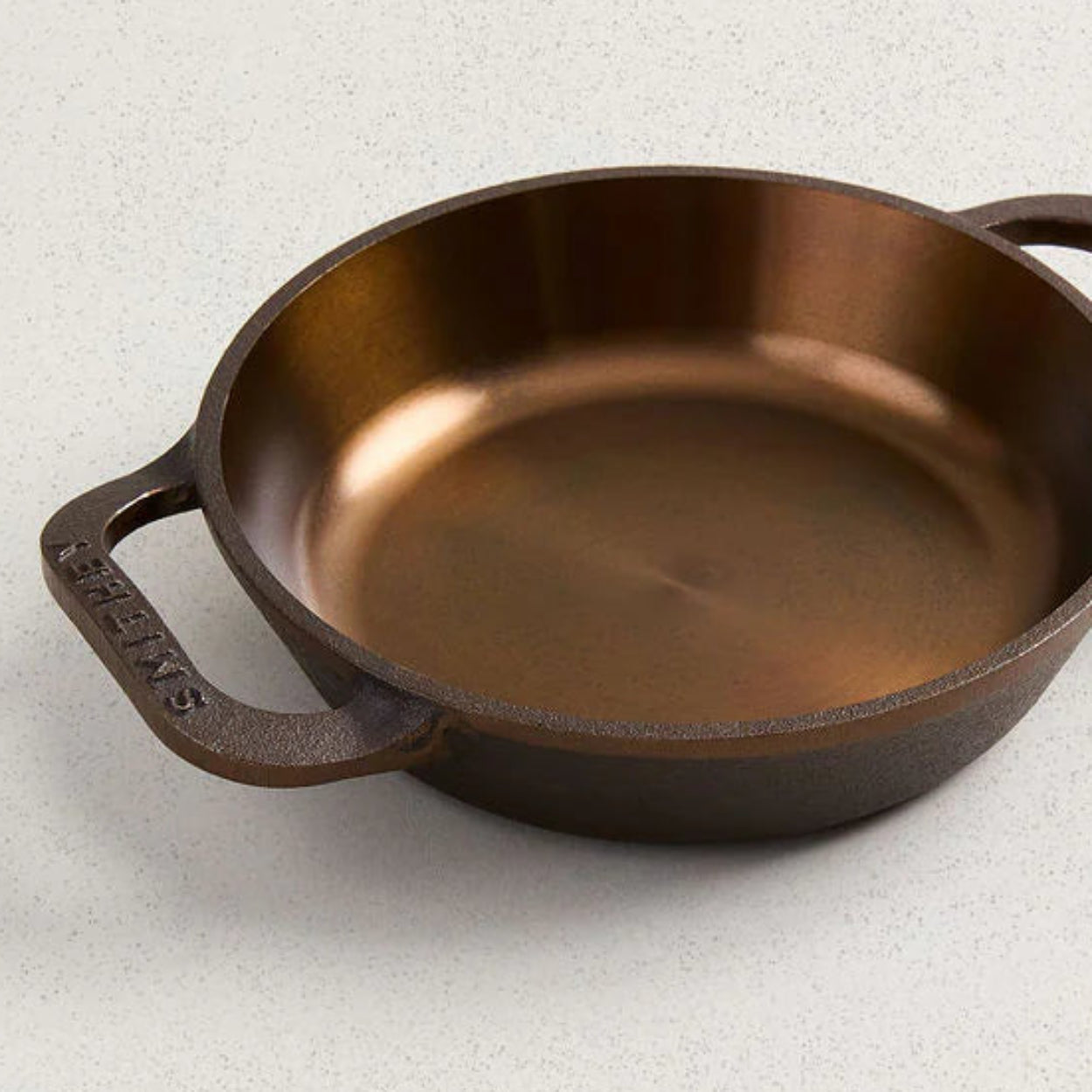 Smihtey cast iron skillet up close shot.