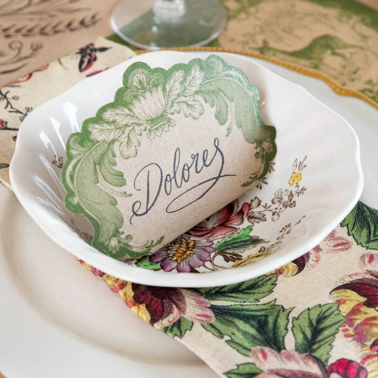 Moss Fable Toile Place Cards