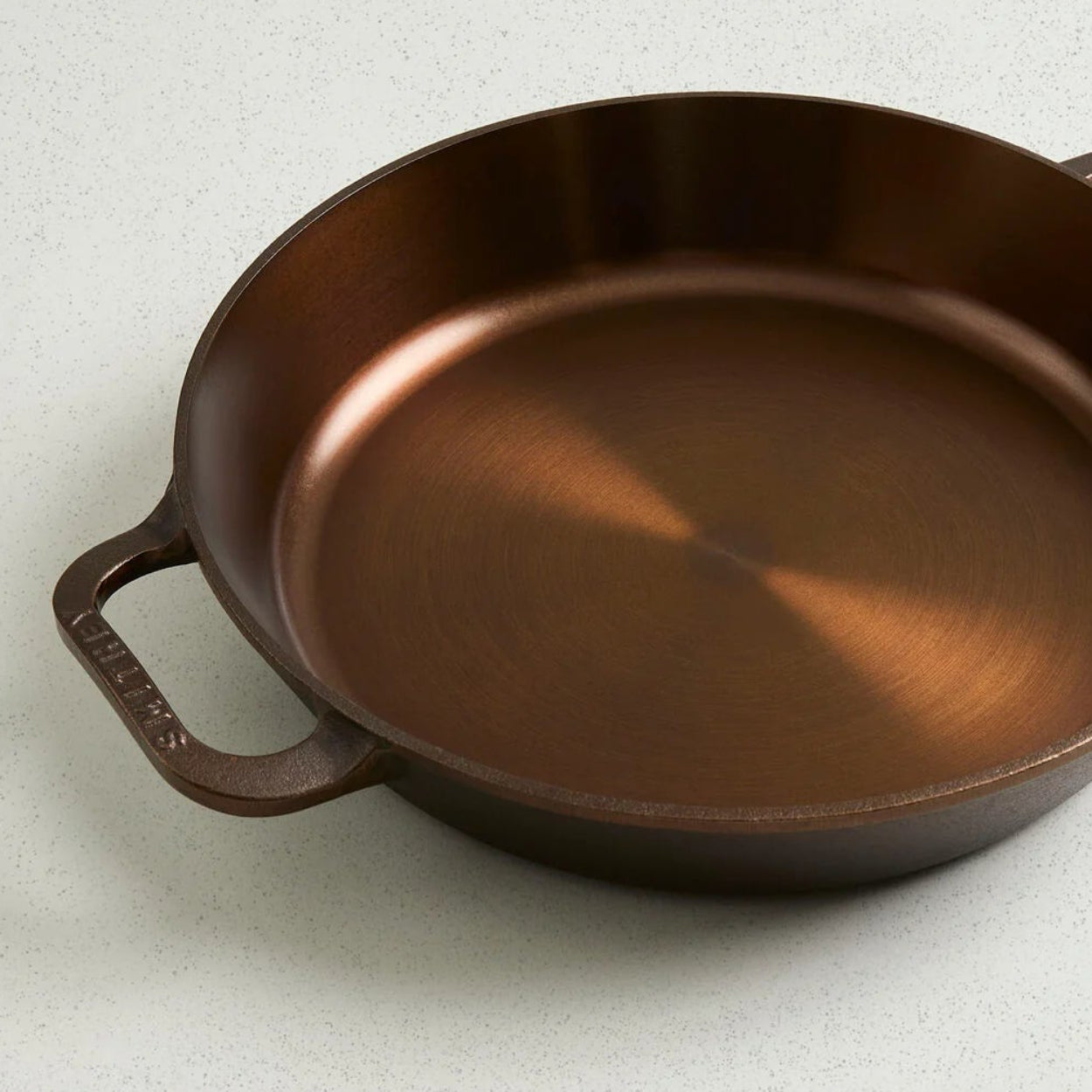 Smithey 12 in Dual Handled Cast Iron Pan Closeup