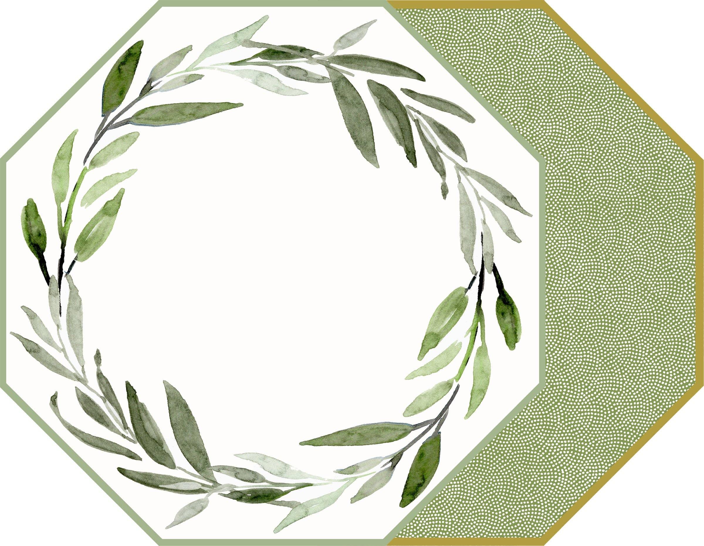 Octagonal Watercolor Leaves Wreath Placemat - Southern Crafted