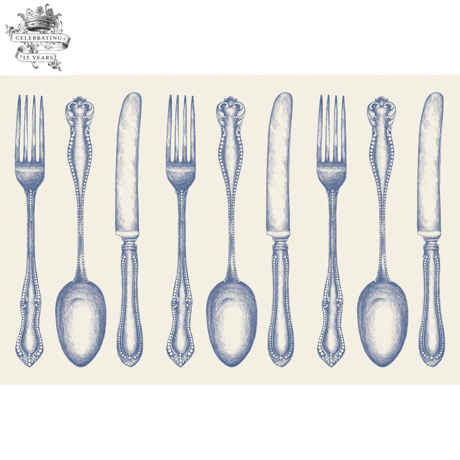 Vintage Blue Cutlery Placemats 24 sheets - Southern Crafted