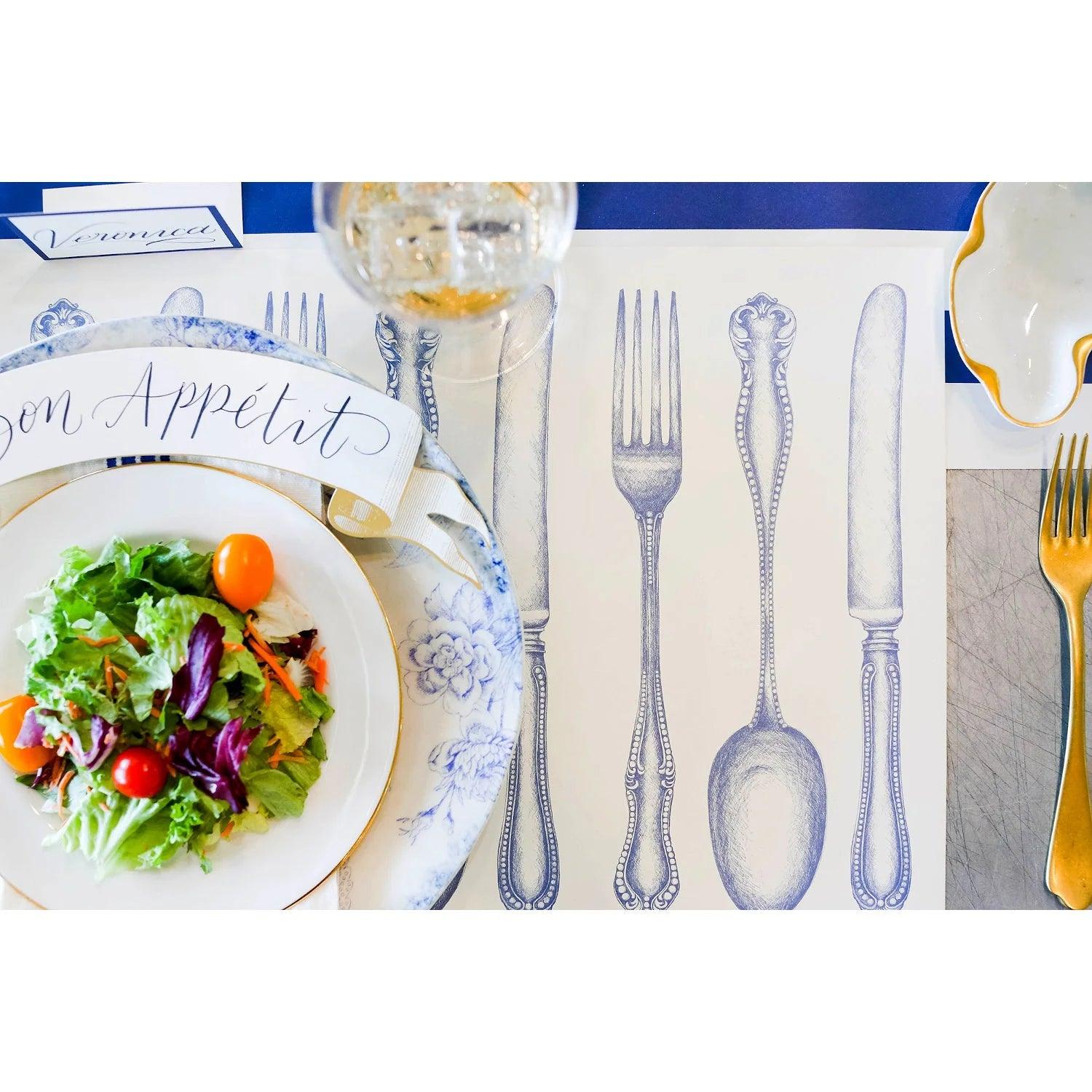 Vintage Blue Cutlery Placemats 24 sheets - Southern Crafted