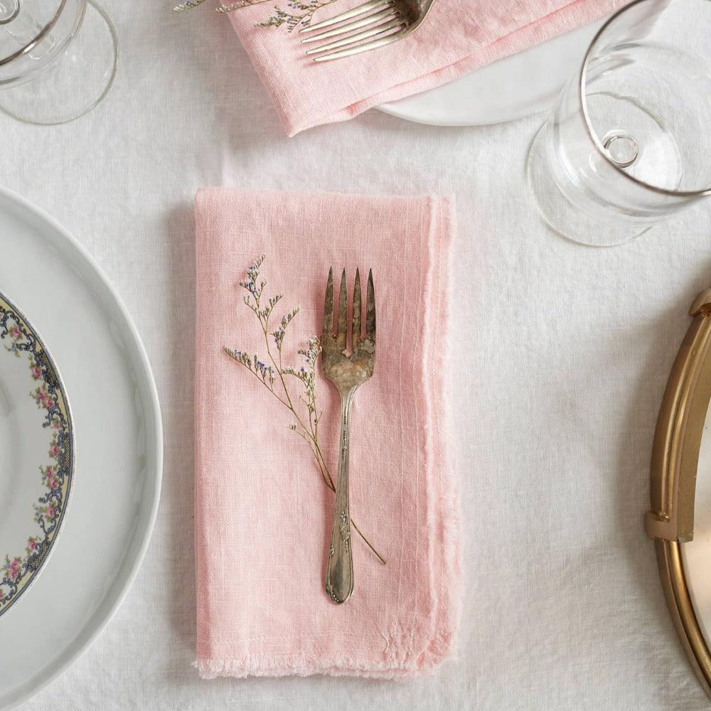 Celine Mancurti Light Pink Linen Napkins in Place Setting