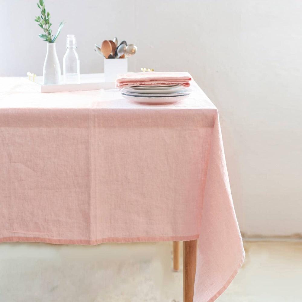 Celina Mancurti Pink Linen Tablecloth on Table