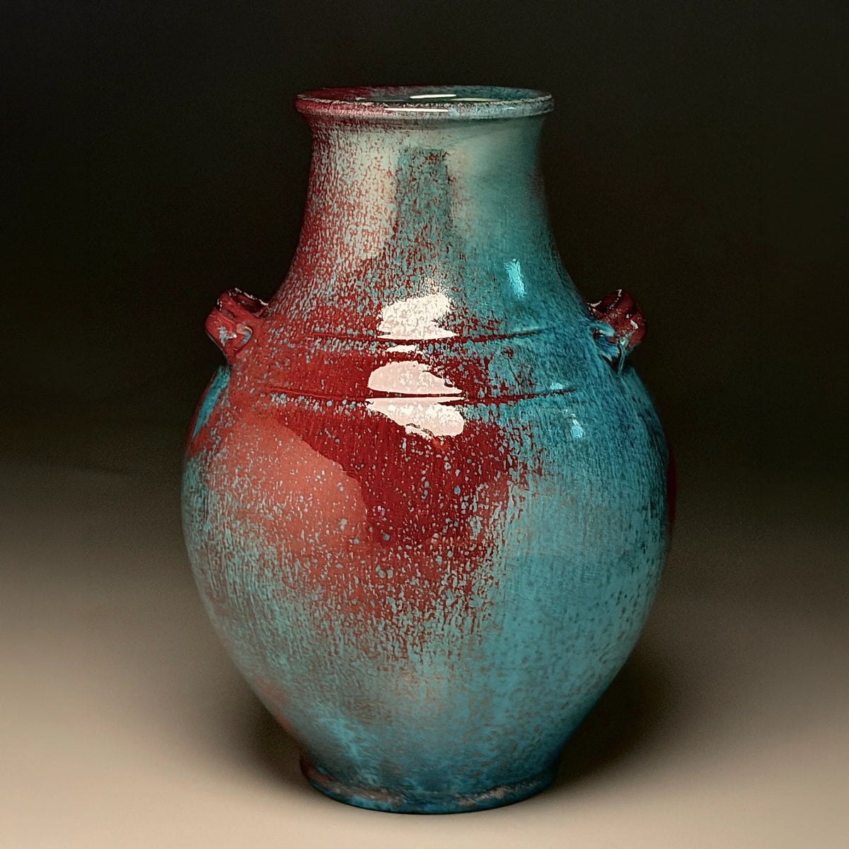 Handled Han Vase in Chinese Blue, 11.5"