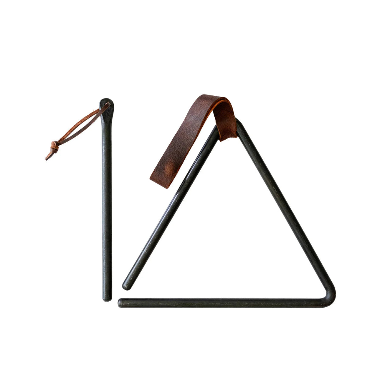 Steel triangular dinner bell with striker made by Sea Island Forge.