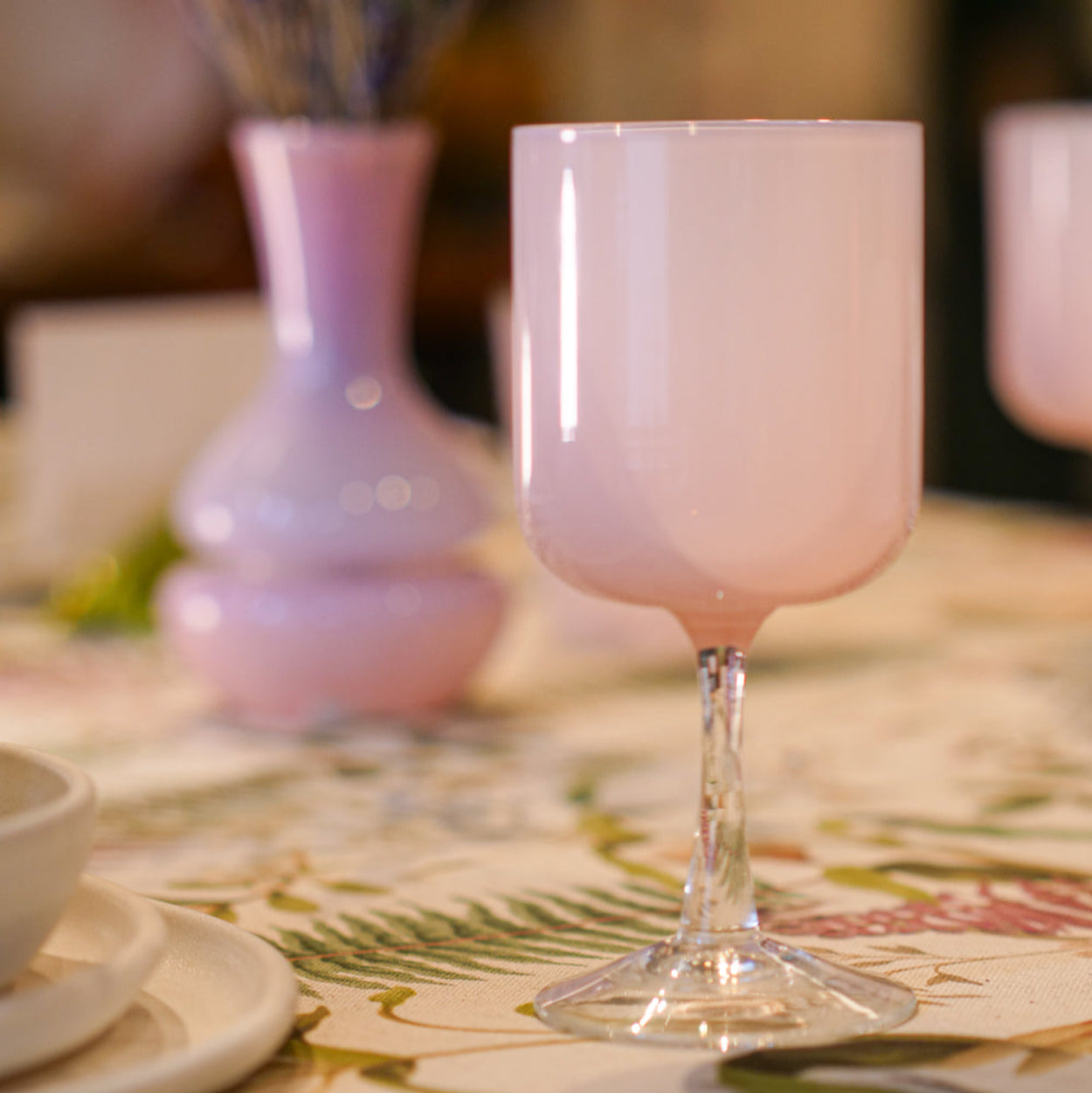Pink Wine Glass on Table