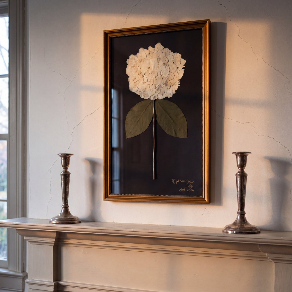 Pressed Botanical Hydrangea over Mantel
