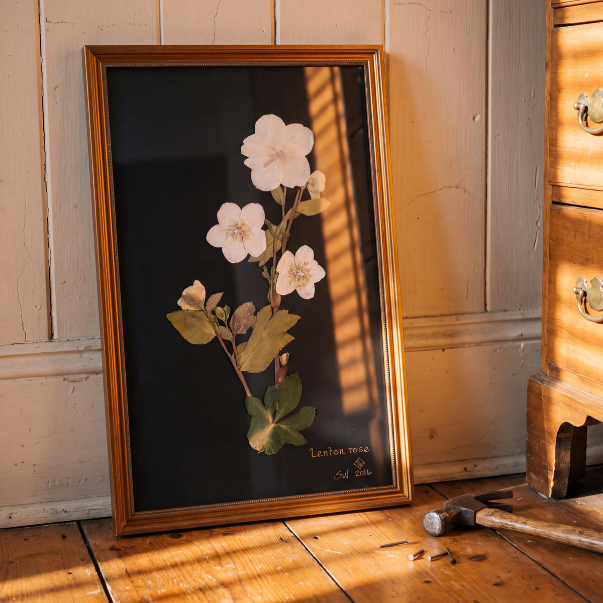 Pressed Botanical Lenten Rose with Hammer