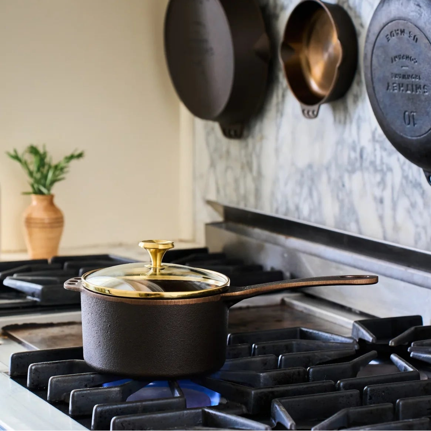 Smithey 1Qt Saucepan on Stove