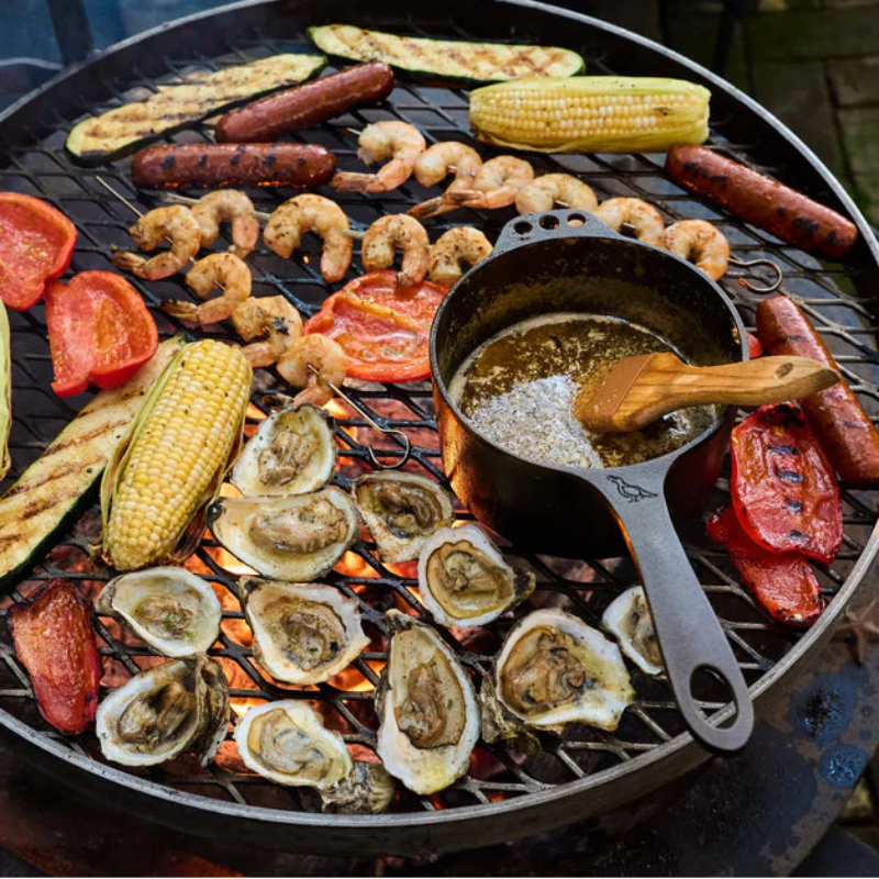 Smithey 1 Qt Cast Iron Saucepan on Grill