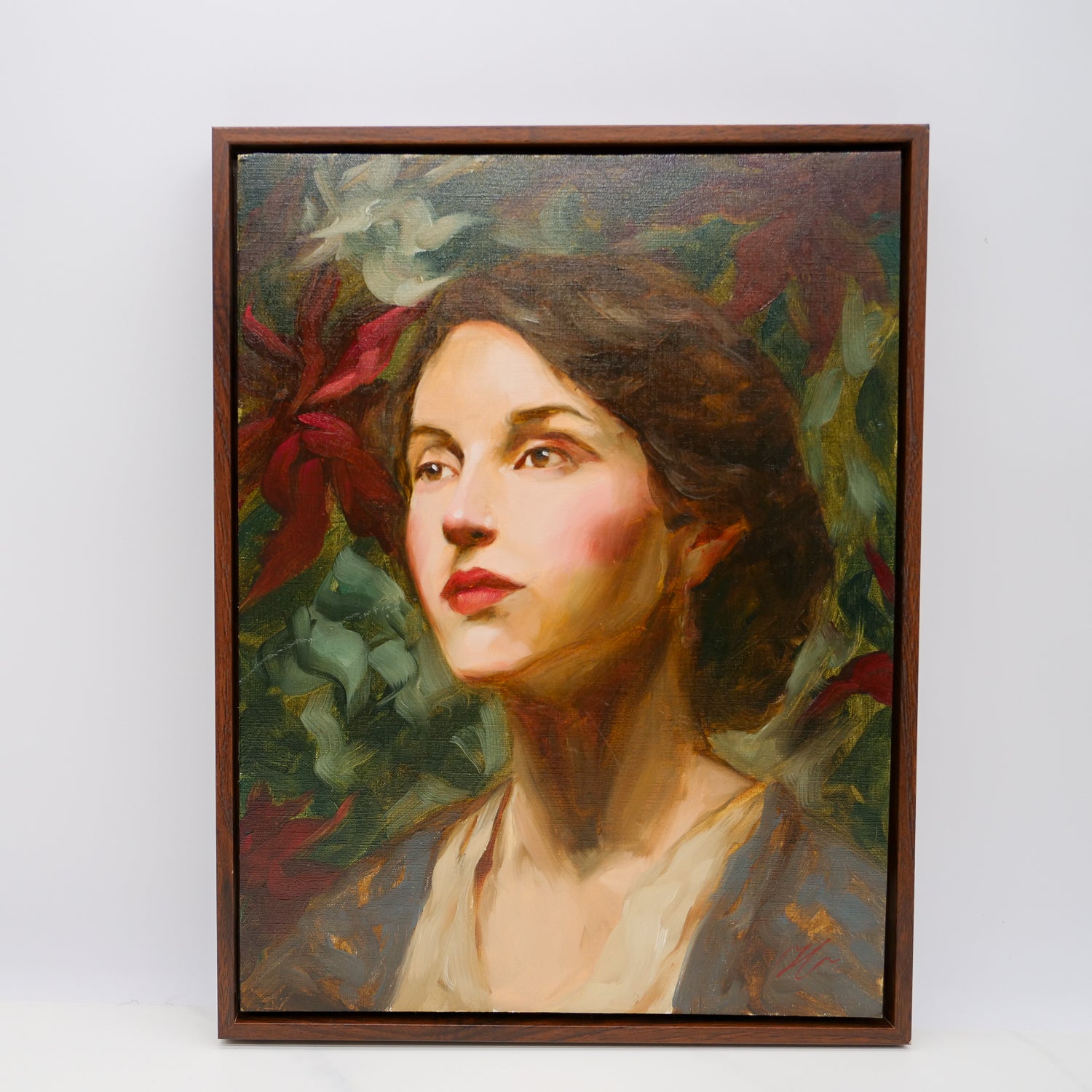 Woman amid Poinsettas