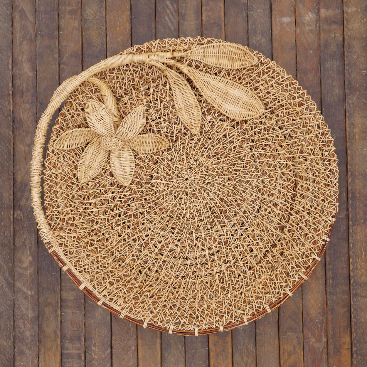 Woven 18 inch Low Basket with Flower