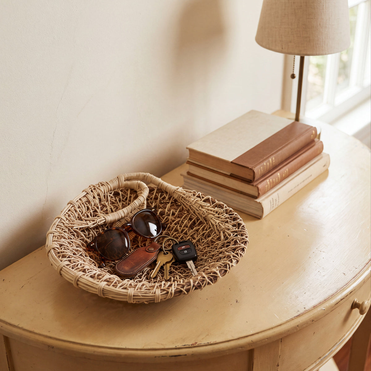 Wheat Basket with Keys and Sunglasses