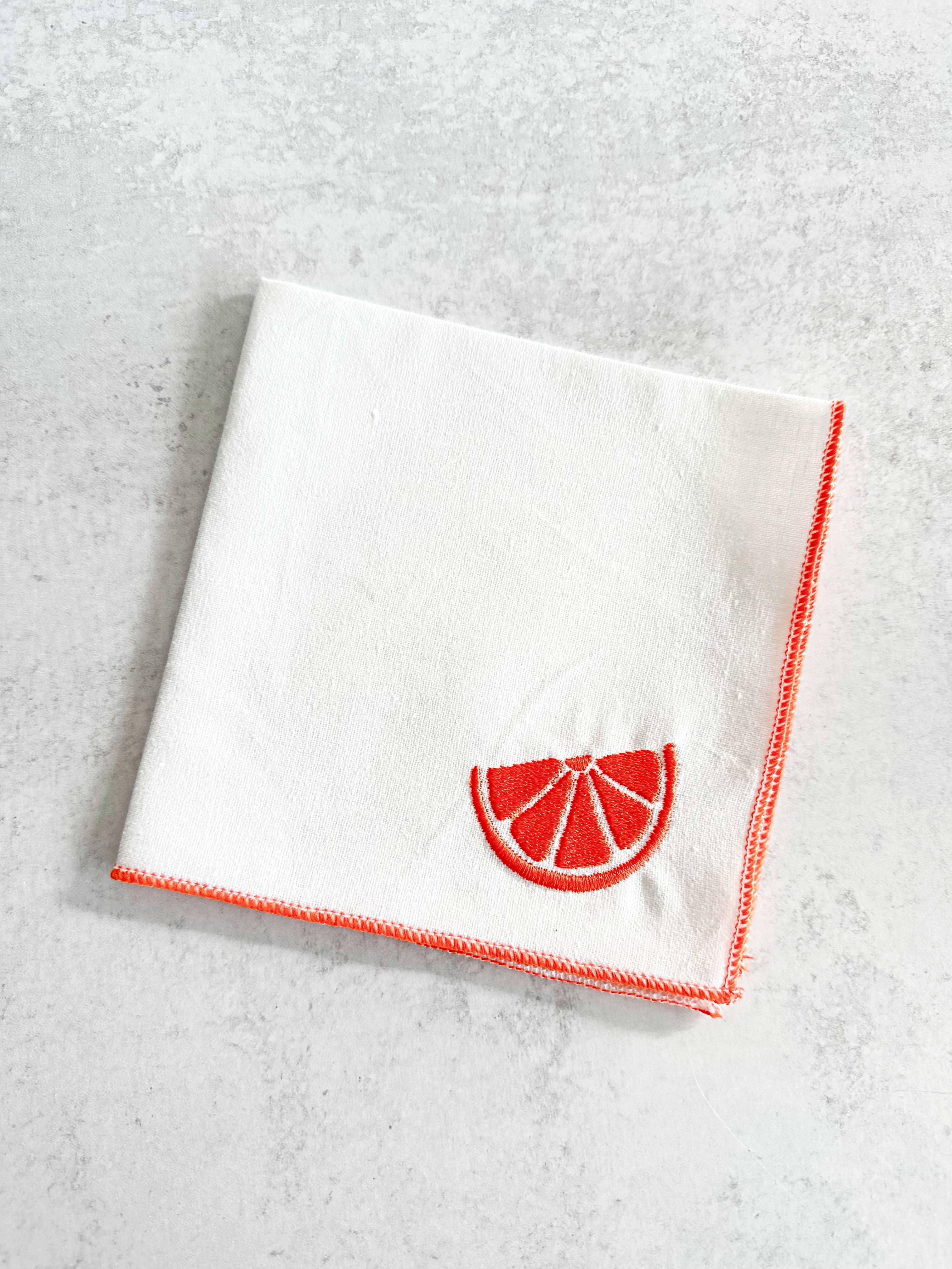 Citrus Embroidered Linen Cocktail Napkins, set of four - Southern Crafted
