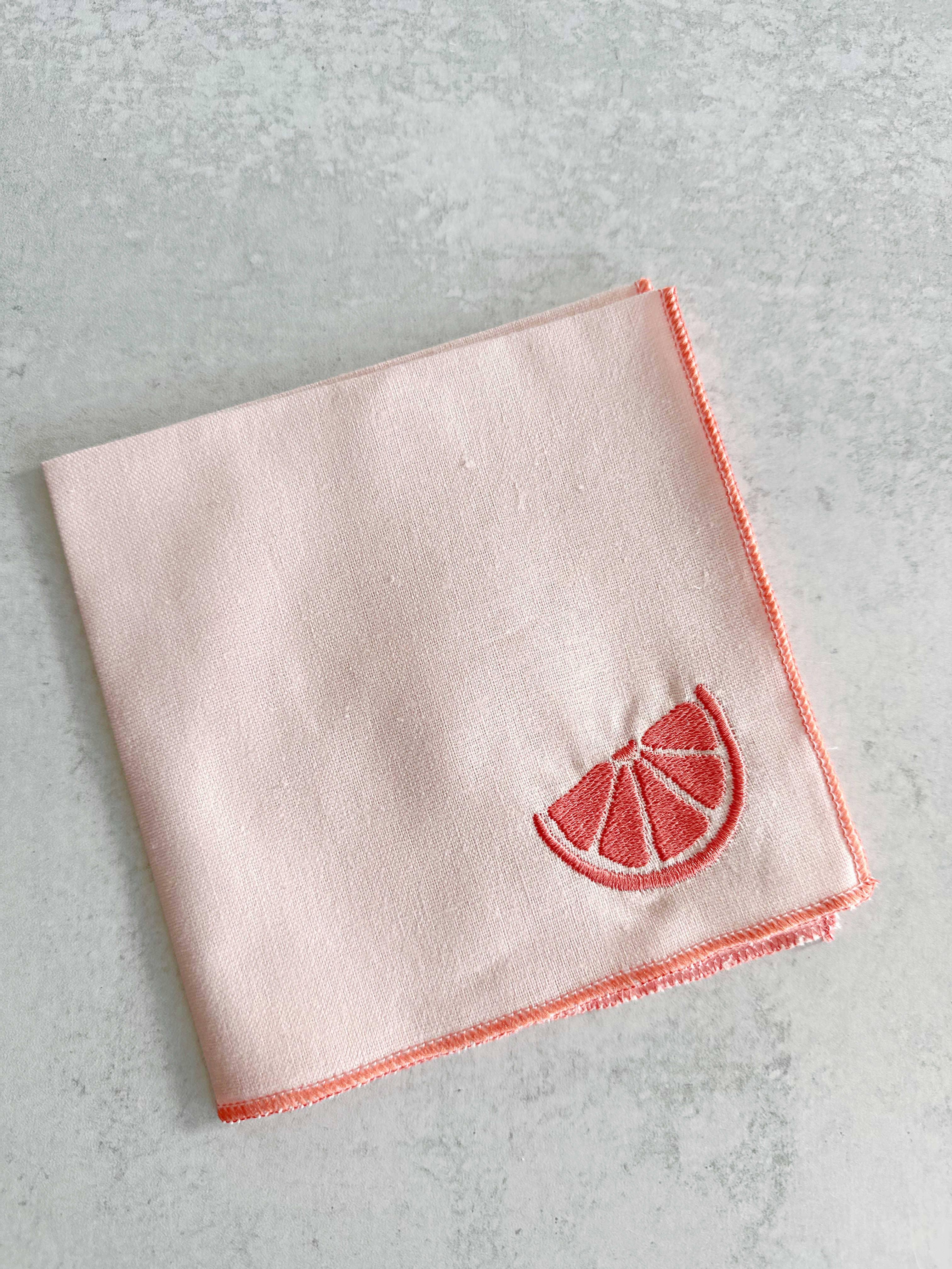 Citrus Embroidered Linen Cocktail Napkins, set of four - Southern Crafted