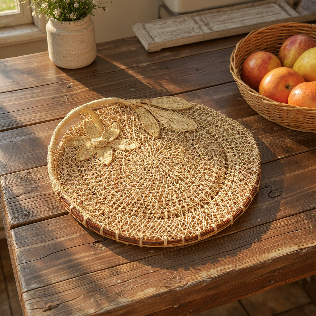 Woven 18 inch Low Basket with Flower