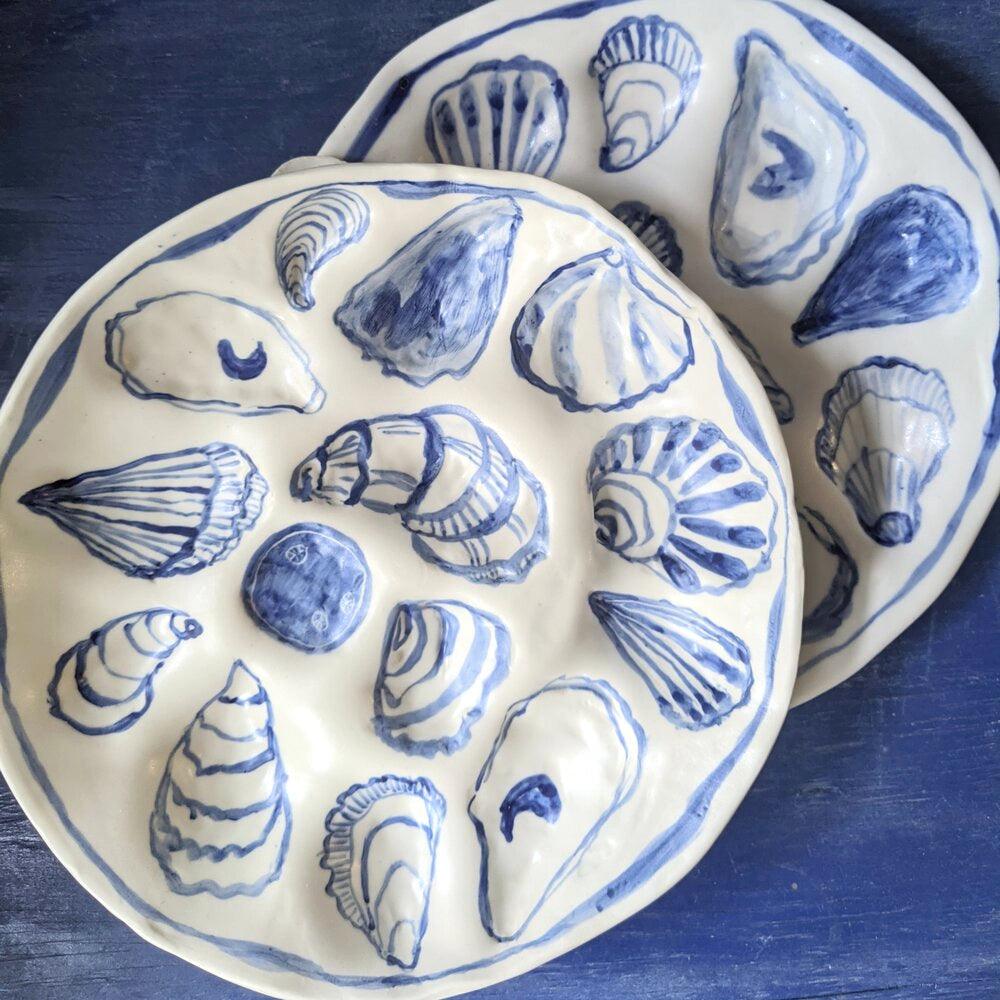 Bridgman Pottery 2 Blue Ceramic Oyster Plates