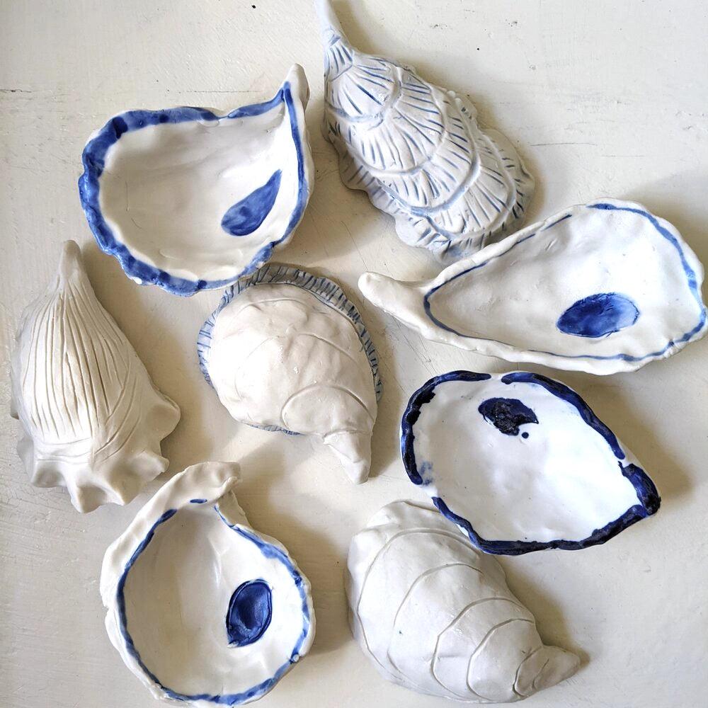 Bridgman Pottery Blue Ceramic Oyster Dishes
